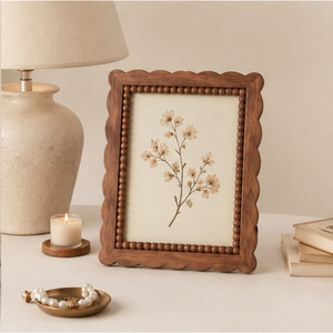 <b>Vintage</b> Scalloped Wood <b>Picture</b> <b>Frame</b> with Beaded Border Wavy Wooden Photo <b>Frame</b> for Tabletop & Wall Decor Reasonable Price - Product Image 2