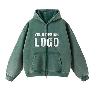 Sudadera con capucha de algodón con cremallera, estilo streetwear, con lavado ácido y efecto vintage, corte oversize, para hombre, de otoño, fabricante OEM - Product Image 5