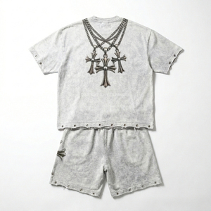 Conjunto de Camisetas para Hombre con Cruzes en Capas, Cuello Redondo, Algodón Tejido, Estilo Urbano, Diseño Estampado Gris de Verano - Product Image 2