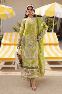 Salwar Kameez élégant en coton vert avec broderie et imprimé floral, coupe ample, longueur cheville, robe traditionnelle indienne pakistanaise - Product Image 1