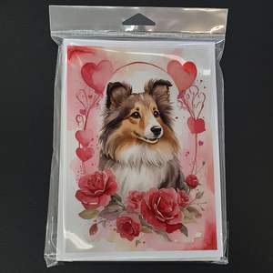 Whimsical Sheltie Valentine Roses A7 Tamaño 5x7 Tarjetas de notas en blanco Paquete de 8 con sobres Tarjetas de felicitación - Product Image 3
