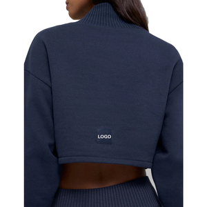 Cropped Turtleneck Coverup and Wide Leg Sweatpants Set Women 2 piece Cotton French Terry <b>Lounge</b> Set Custom Factory Wholesale OEM - Product Image 2