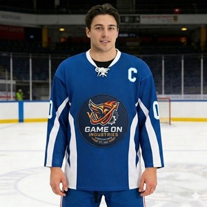 Tissu en maille 100% polyester pour vêtements, impression par sublimation avec logo personnalisé, séchage rapide, respirant, respectueux de l'environnement, maillots de hockey sur glace pour équipe - Product Image 1