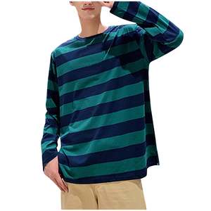 T-shirt rayé à manches longues pour homme, coupe décontractée oversize à col ras du cou et épaules tombantes, style streetwear, vente directe usine, meilleures ventes, OEM - Product Image 6