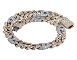 สร้อยคอแบบ Cuban Link หรูหรา ประดับเพชร เงินแท้ 925 สองสี ดีไซน์โดดเด่น เหมาะสำหรับผู้ชายและผู้หญิง เป็นของขวัญ - Product Image 1