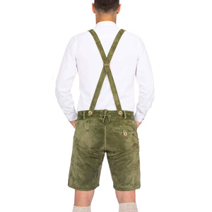 Shorts bavarois en cuir gris chic pour hommes, taille mi-haute, avec logo personnalisé, plissés, tissés, couleur unie, coupe décontractée ample, vente en gros - Product Image 2