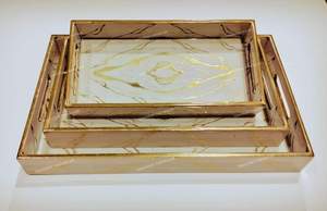 Bismillah Handicraft Rectangle <b>Serving</b> Tray Gold Inlay Hand Painted Modern Luxury Design Decorative <b>Dish</b> <b>Set</b> Handmade Design - Product Image 1