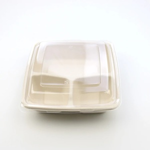 Contenedor de comida resistente de bagazo de caña de azúcar con 3 divisores y tapa transparente a prueba de fugas para llevar comidas y empacar alimentos para eventos - Product Image 1