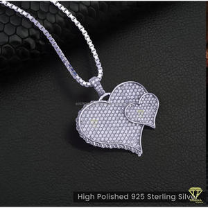 Fully Iced <b>Heart</b> <b>Shape</b> Pendant Necklace In Sterling Silver With Moissanite Diamonds Urban Hip Hop Jewelry - Product Image 5