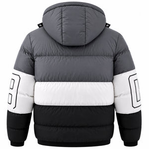 Men's Winter Color Block Hooded Puffer Jacket With Zip Closure And Pocket Design Sporty Style Windproof Thick Polyester Filling - Product Image 5