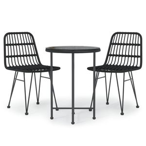 Set da Pranzo da Giardino in Rattan Nero per 2 Persone, Arredamento da Esterno Resistente alle Intemperie, Design Contemporaneo - Product Image 2