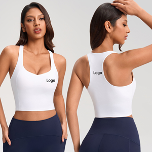 Soutien-gorge de sport yoga pour femme bleu marine à bretelles convertibles, taille mi-haute, sans couture, respirant, avec logo frontal, extensible et actif - Product Image 5