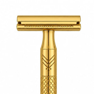 Maquinilla de Afeitar de Doble Hoja Dorada con Cuchillas de Acero Inoxidable y Mango de Plástico para Hombres, Uso en Barberías - Product Image 3