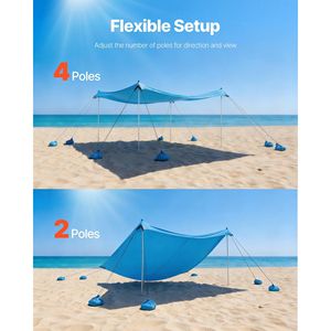 Tenda da Spiaggia UPF50+ con Protezione Solare, Altezza 6.6 ft, 10x10 ft, Gazebo Facile da Montare, 8 Sacchi di Sabbia per Stabilità, Pali per Eccellente Protezione Solare - Product Image 6