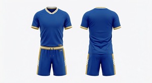 Men's Blue Soccer Jersey Set <b>Short</b> Sleeve V-Neck <b>Polyester</b> Breathable Football Uniform All Seasons Drawstring <b>Shorts</b> - Product Image 1