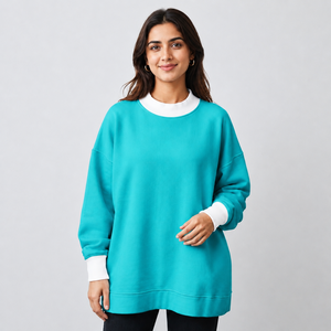Sudadera de cuello alto de algodón ligero para mujer al por mayor, con apliques personalizados en la parte delantera, hombros caídos y mangas largas, directo de fábrica. - Product Image 1