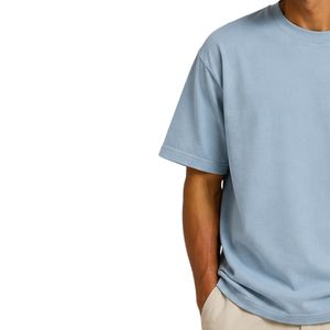 เสื้อยืดโอเวอร์ไซส์สีฟ้าอ่อนสำหรับผู้ชาย ปักโลโก้ตามสั่ง ผ้าฝ้ายพรีเมียม สตรีทแวร์ คอกลม แขนสั้น สวมใส่สบายทรงหลวม สำหรับฤดูร้อน - Product Image 3