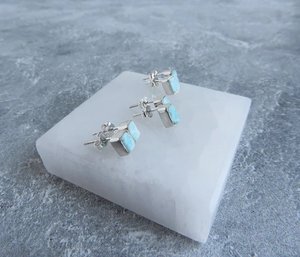Boucles d'oreilles en larimar, argent sterling, pierres précieuses, bijoux en larimar naturel, bijoux faits à la main, fournisseur en gros de bijoux fins - Product Image 4
