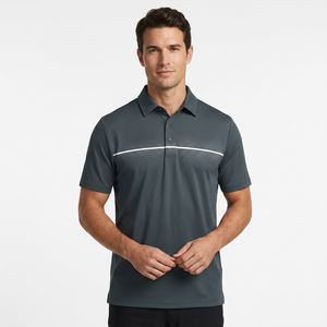 Polo en tricot à manches courtes gris foncé pour homme avec motif à pois et rayures blanches, style golf, séchage rapide - Product Image 2