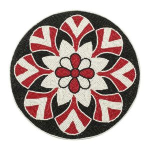 Venta al por mayor: Salvamanteles redondo de cristal con cuentas y patrón floral en rojo, negro y blanco para comedor, bodas, fiestas y eventos. - Product Image 1