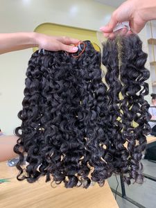 Extensiones de cabello Remy de Vietnam con textura rizada euroasiática, mechones de cabello humano crudo de trama, cierre de encaje, Remy Premium de alta calidad - Product Image 4