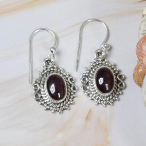 Handmade Wholesale Fashion Jewelry Vintage 925 Silver Garnet <b>Drop</b> <b>Earrings</b> Women's Bezel Set Oval Stone Everyday Wear Jewelry - Product Image 1