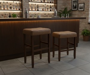 Ensemble de 2 tabourets de bar et de comptoir en cuir PU, ensemble de tabourets capitonnés en cuir PU, ensemble de tabourets rembourrés en PU avec structure en bois massif, hauteur bar et comptoir - Product Image 4