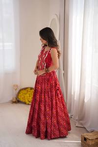 Blusa LEHEGA Roja Larga Hasta el Suelo con Estampado Geométrico para Mujer, Ropa Tradicional India, Estilo Boda, Vestido Holgado de Poliéster - Product Image 4