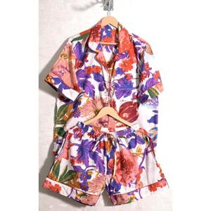 Conjunto de Pijama de Algodón para Mujer con Estampado Floral Hecho a Mano, Conjunto de Pijama Corto Indio con Estampado Floral, Ropa de Dormir Transpirable - Product Image 1