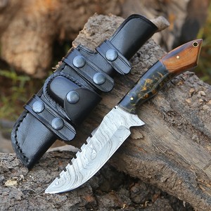 Couteau de chasse à pointe fixe en acier Damas fait main de 9 pouces, manche en bois de rose, épaisseur de 0,5 mm, qualité industrielle OEM 1 - Product Image 1