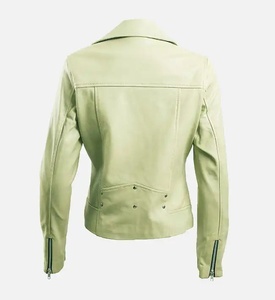 เสื้อแจ็คเก็ตหนัง PU สีเบจสำหรับผู้หญิง แขนยาว คอตั้ง ปิดด้วยซิป สไตล์ฤดูใบไม้ร่วง ทรงปกติ - Product Image 2