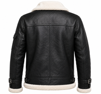 Blouson Bomber Homme en Cuir Véritable Personnalisé OEM, Col en Peau de Mouton Vintage, Veste d'Hiver Streetwear, Blouson Bomber avec Col Sherpa