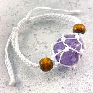 Handmade Macrame Crystal <b>Bracelet</b> <b>Set</b> Natural Stone Amethyst Rose Quartz Adjustable Boho Jewelry for Women - Product Image 4