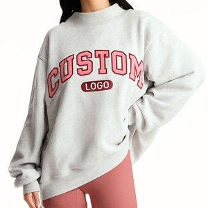 Sweat-shirt unisexe surdimensionné en molleton doux avec logo personnalisé, col montant, broderie et strass, style streetwear pour l'hiver - Product Image 1