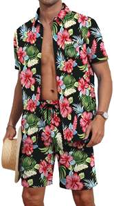ชุดเซ็ตชายหาดลายดอกไม้สำหรับผู้ชาย เสื้อเชิ้ตแขนสั้นติดกระดุมและกางเกงขาสั้นเข้าชุด ชุดสำหรับวันหยุดฤดูร้อน เนื้อผ้าเบาสบาย ระบายอากาศได้ดี - Product Image 4