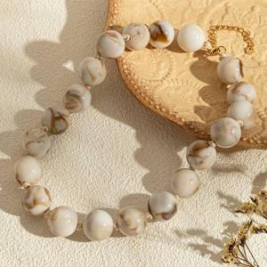 Handmade White Marble Acrylic Resin Bead <b>Statement</b> <b>Necklace</b> Chunky Bib Collar Women Fashion Jewelry Custom Wholesale Manufacture - Product Image 4