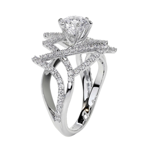 Anillo de Diamantes Entrecruzados con Geometría Abstracta Multibanda, Engaste de Pavé con Diamantes Flotantes, Diamantes Cultivados en Laboratorio, Oro Blanco de 10k/14k/18k - Product Image 3