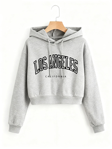 Sudadera Corta Rosa para Mujer, con Estampado de Los Ángeles, California, Mezcla de Algodón, Tejido de Punto, Estilo Casual Otoñal, Manga Larga, Logotipo Frontal - Product Image 5