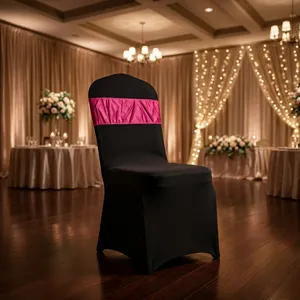 Housse de chaise en satin rose élégante MKS INDIA avec nœud en spandex blanc, amovible et durable, pour décoration de mariage et de banquet à Delhi - Product Image 3