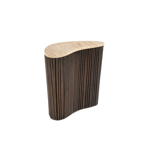 Nouvelle table d'appoint classique de luxe réglable en bois de manguier biologique brun tabac, design unique, collection de designers, salon moderne - Product Image 1