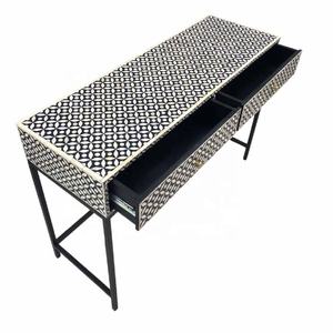 Incrustation d'os géométrique de haute qualité Table d'appoint à 2 tiroirs Table d'entrée en os Incrustation d'os Table d'extrémité de salon au prix de gros - Product Image 2