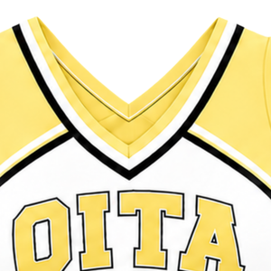 Haut court de cheerleading sans manches pour femme, col en V, jaune citron, blanc, noir, pour performance athlétique, uniforme d'équipe, compétition - Product Image 5