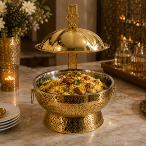 Calentador de Comida Tipo Buffet de Lujo en Latón con Tapa de Cúpula, Juego de Servicio para Hoteles, Restaurantes y Banquetes, Fabricante OEM ODM - Product Image 3