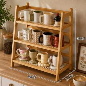 Bamboo Double Tier <b>Storage</b> <b>Rack</b> for <b>Kitchen</b> & Office Countertop Tableware Organization Modern Style Standing Type Durable Drawer - Product Image 3