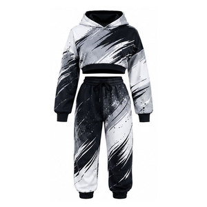 Conjunto de sudaderas cortas para mujer con tela suave y elástica, ajuste cómodo y estilo a juego para ropa informal diaria. - Product Image 1