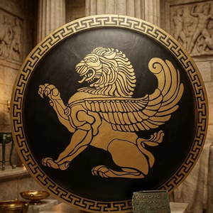 Escudo Hoplon Griego Antiguo, Escudo Medieval del Rey Leónidas Espartano, León Alado en Relieve, Listo para la Batalla, Decoración de Película de Fantasía - Product Image 1