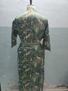 Green Cotton Animal Print <b>Kimono</b> Robes Beautiful <b>Kimono</b> Bridesmaid Dressing Gown <b>Women</b> Block Print Handmade Robes <b>Kimono</b> Gift - Product Image 3