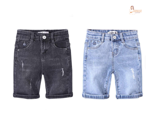 Shorts Bermuda en jean délavé foncé pour garçons avec détails déchirés, taille mi-haute, fermeture boutonnée, style décontracté - Product Image 3