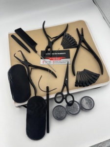 Kit Profesional de Herramientas para Extensiones de Cabello, Color Negro Mate, Alicates de Acero Inoxidable de Grado Quirúrgico, Cuentas, Hilos de Nailon, Pinzas - Product Image 2