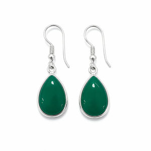 Natural Green Onyx Bohemian Style Water Drop Earrings 925 <b>Sterling</b> <b>Silver</b> Bezel Set Ear <b>Wire</b> Gift for Women - Product Image 5